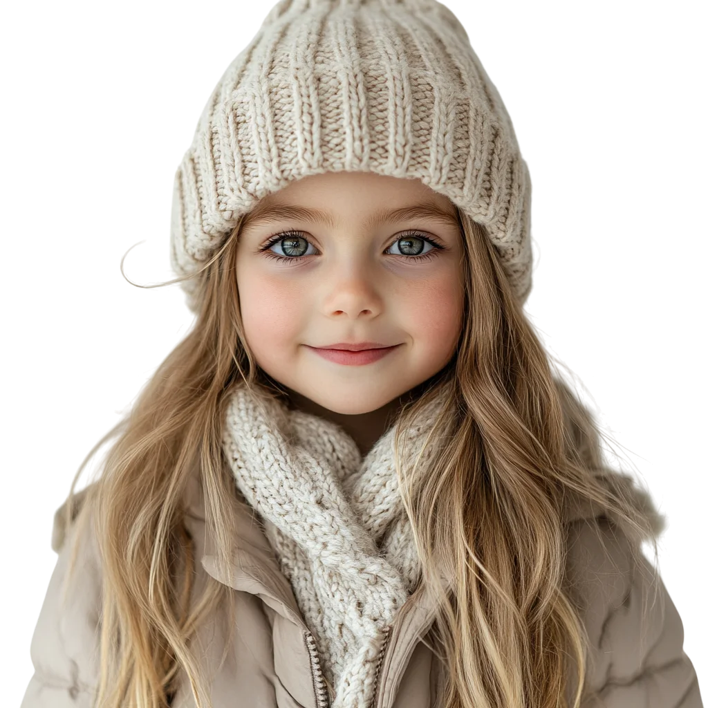 Sweet Little Girl in Wool Beanie Free PNG Cutout