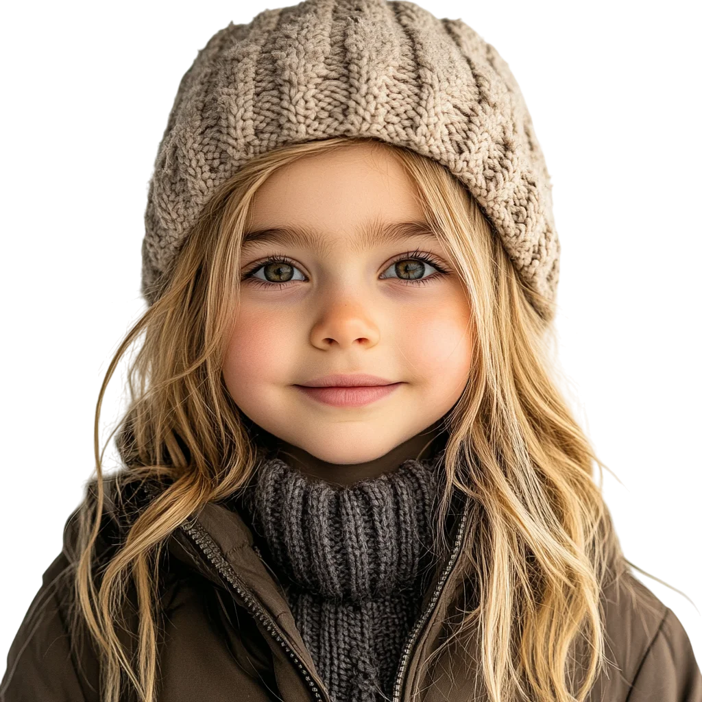 Cute Girl in Beanie and Winter Coat Free PNG