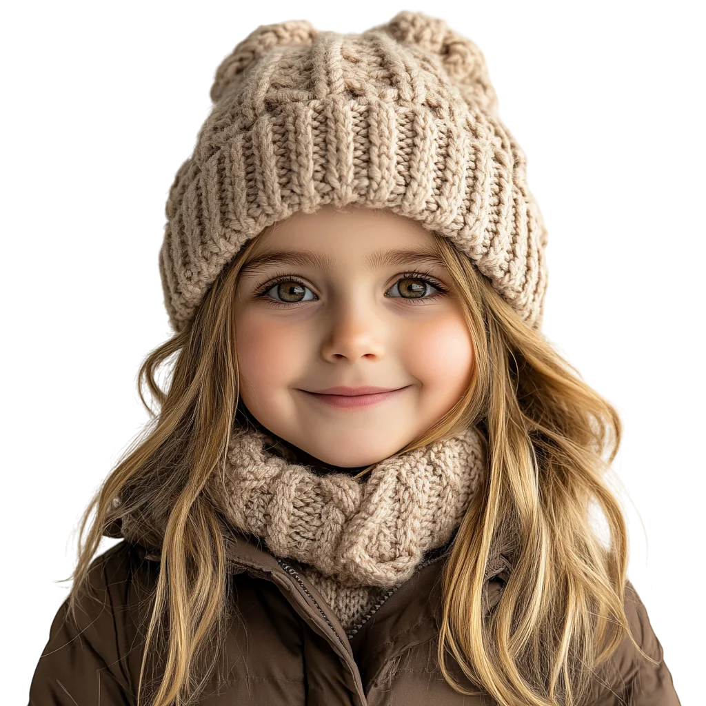 Young Girl in Knit Winter Beanie Free PNG Cutout