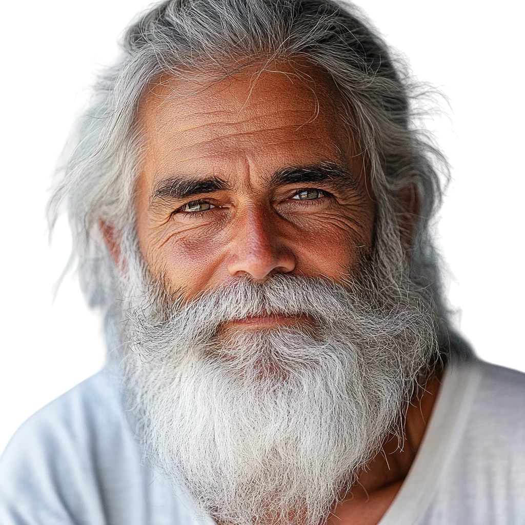 Elderly Man with Full White Beard Free PNG Cutout