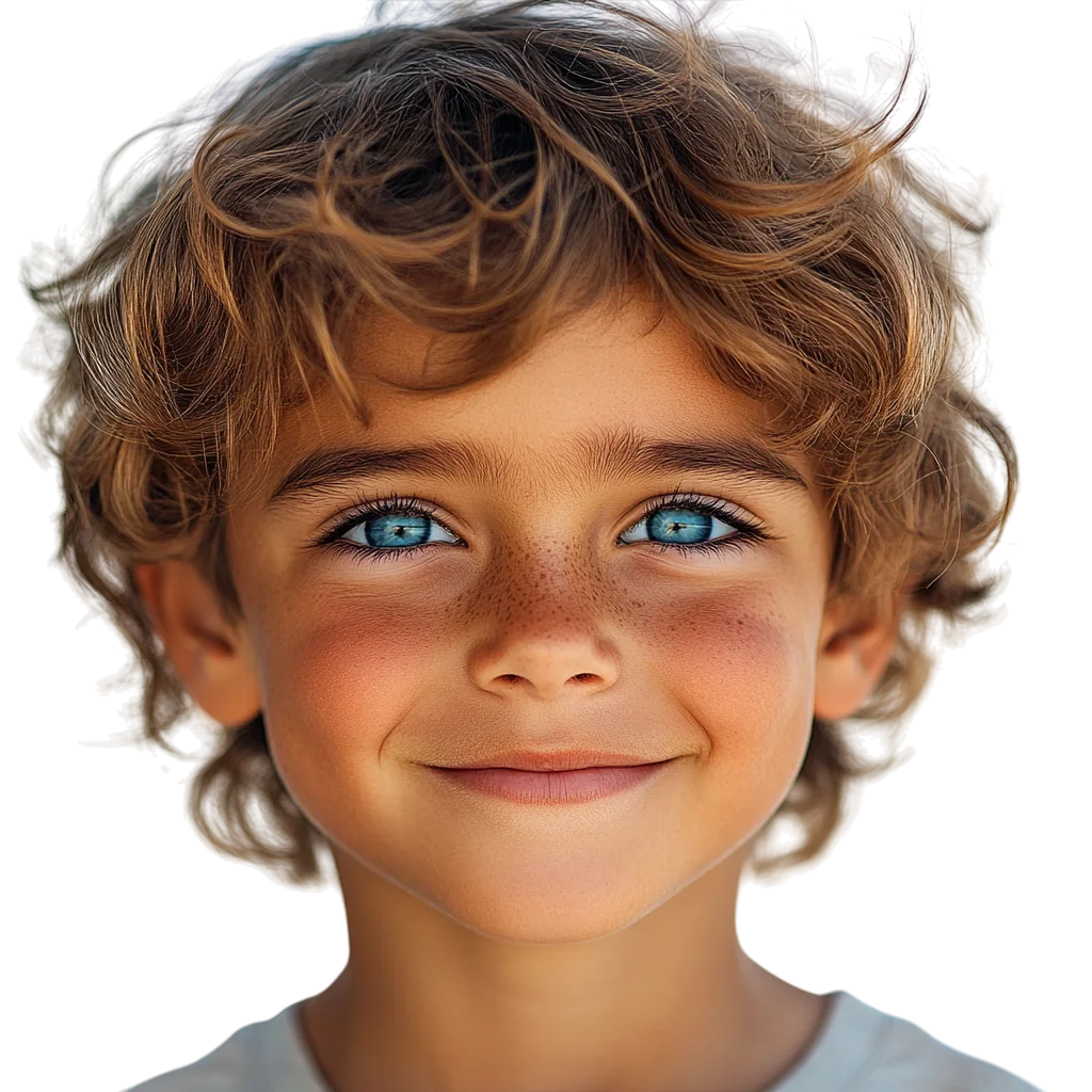 Cute Smiling Boy with Wavy Brown Hair Free PNG