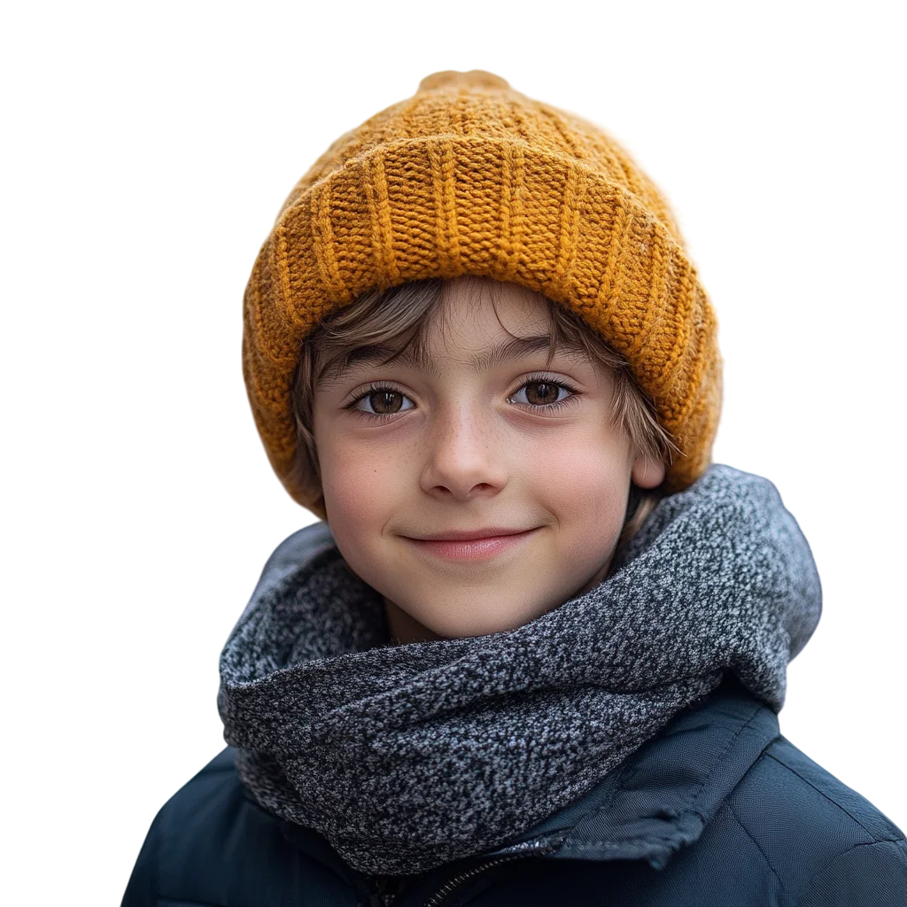 Boy in Yellow Winter Beanie Hat Free PNG Portrait