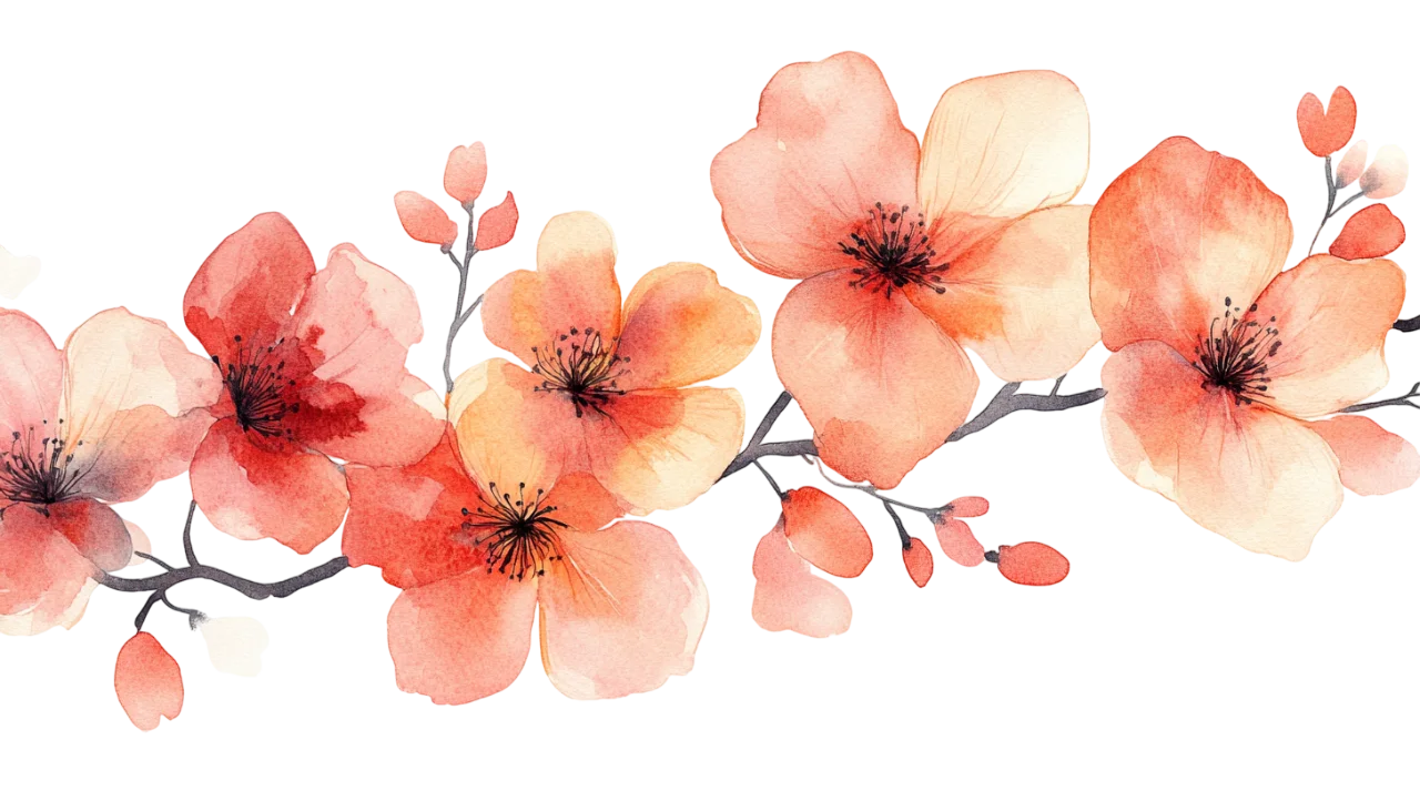 Peach Blossom Watercolor Floral Branch Free PNG