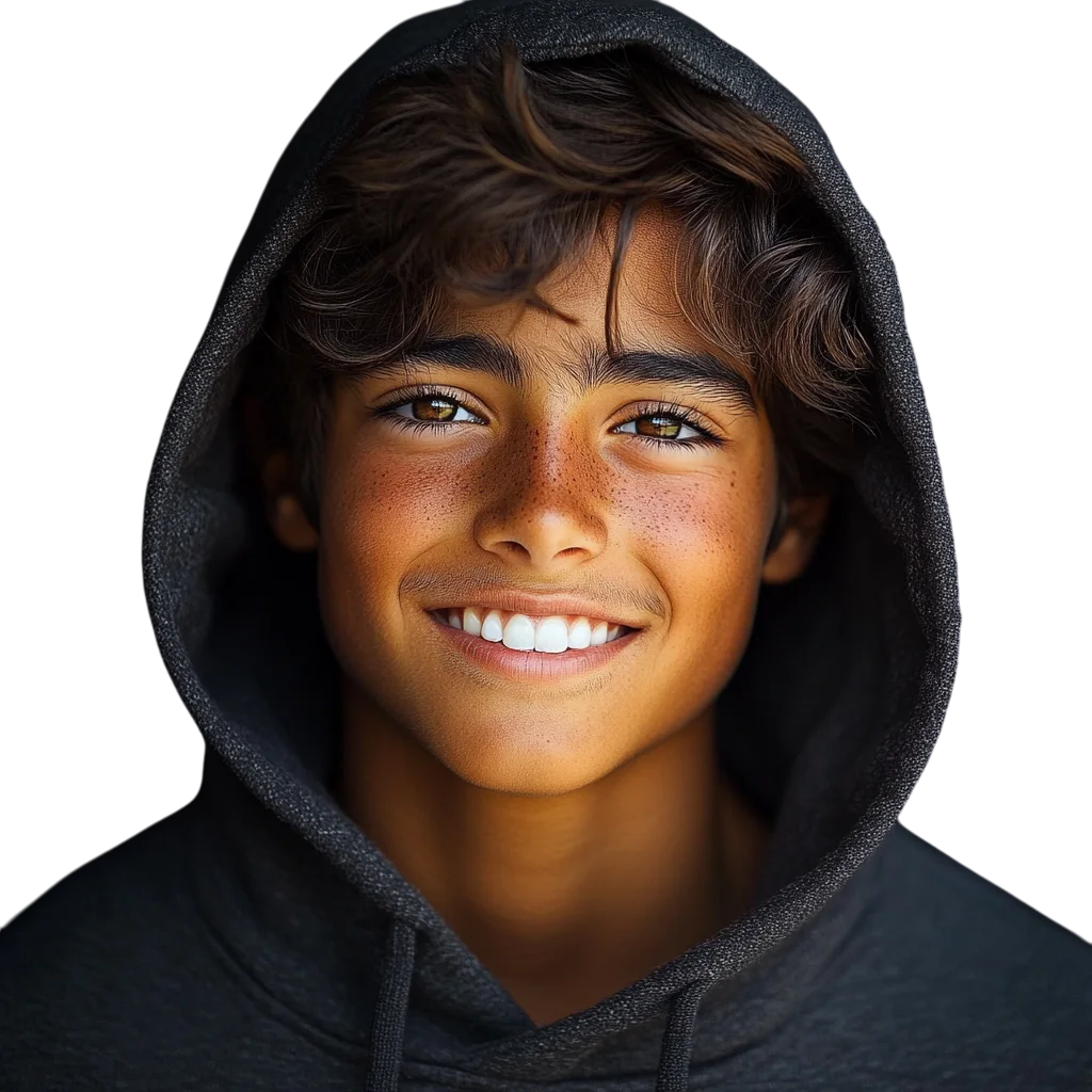Handsome Teenage Boy in Black Hoodie Free PNG