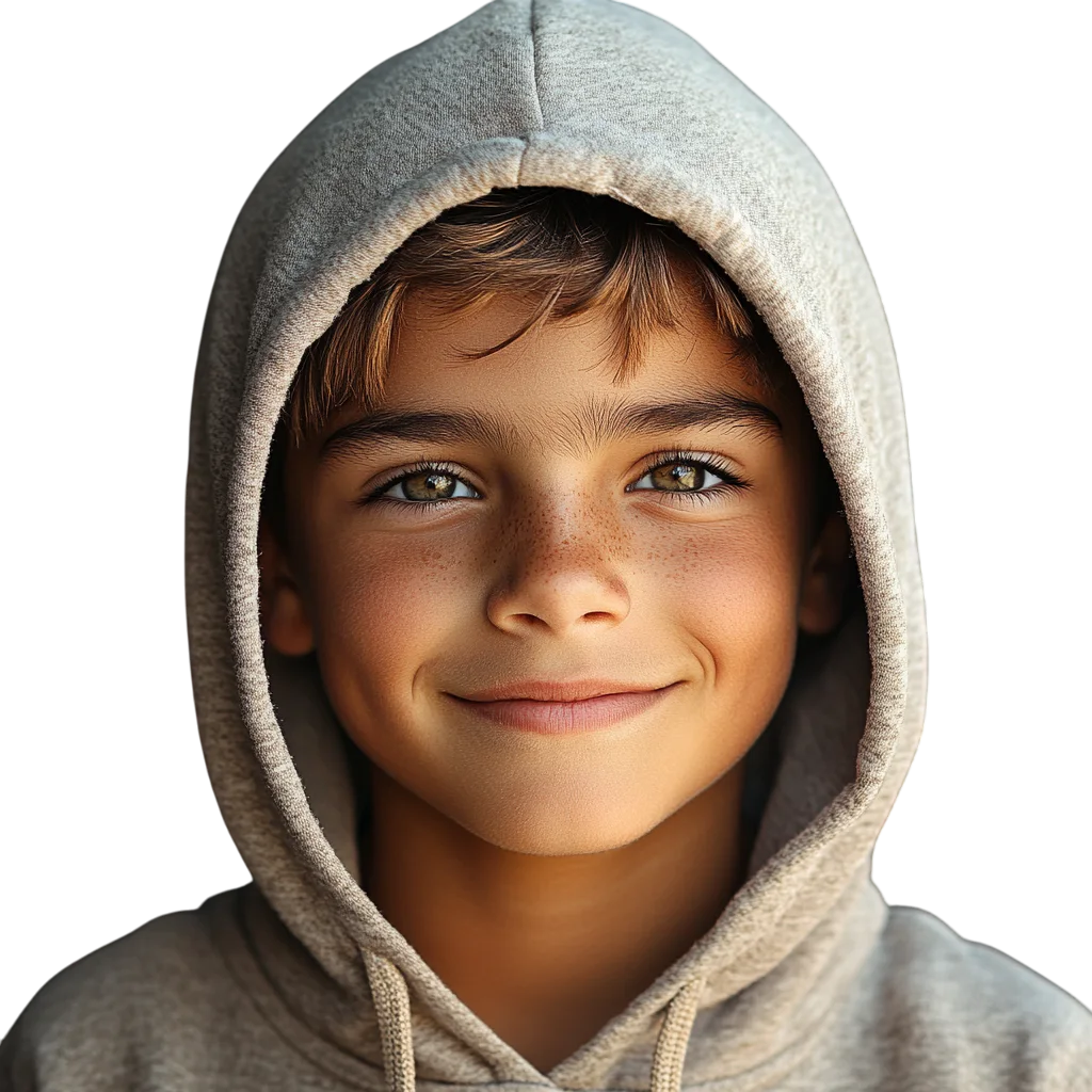 Smiling Boy Wearing Warm Hoodie Free PNG Cutout