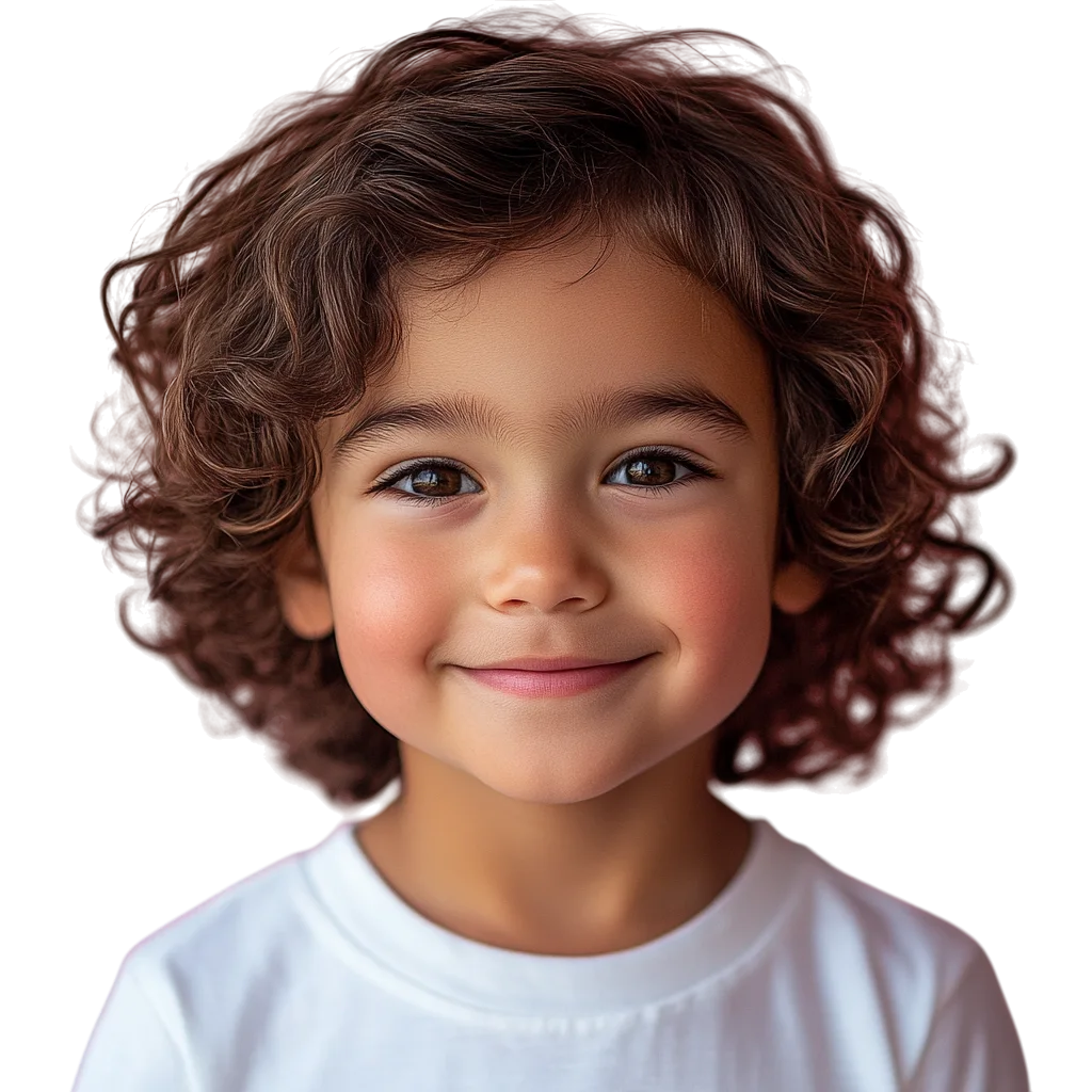 Smiling Boy with Curly Brown Hair Free PNG