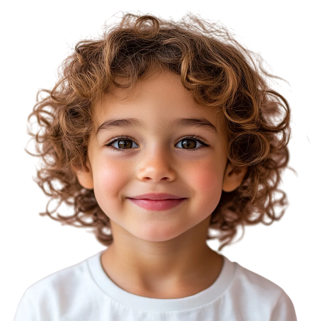 Cute Smiling Boy with Curly Hair Free PNG Cutout