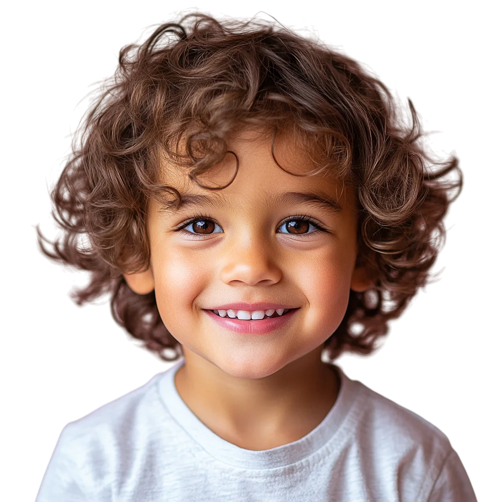 Smiling Curly Hair Young Boy Portrait Free PNG