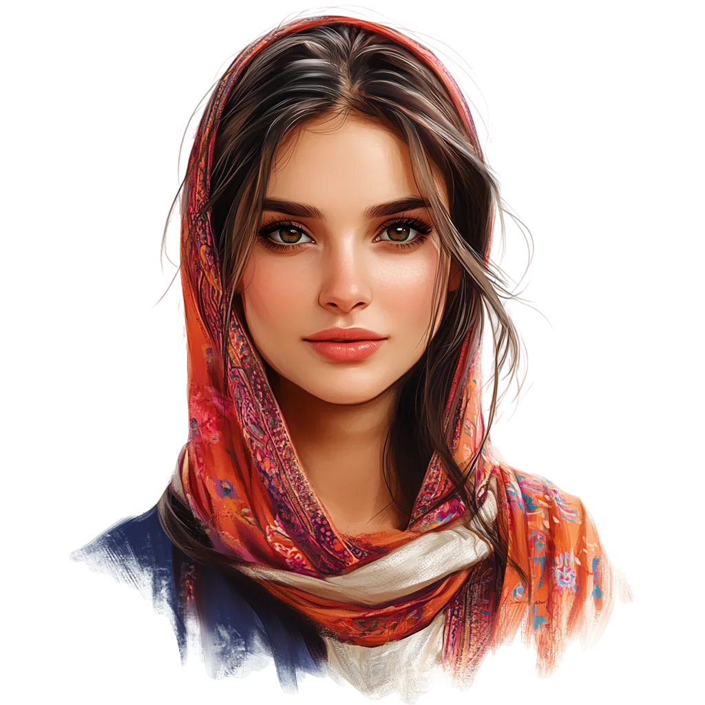 Beautiful Woman Wearing Scarf Free PNG Cutout