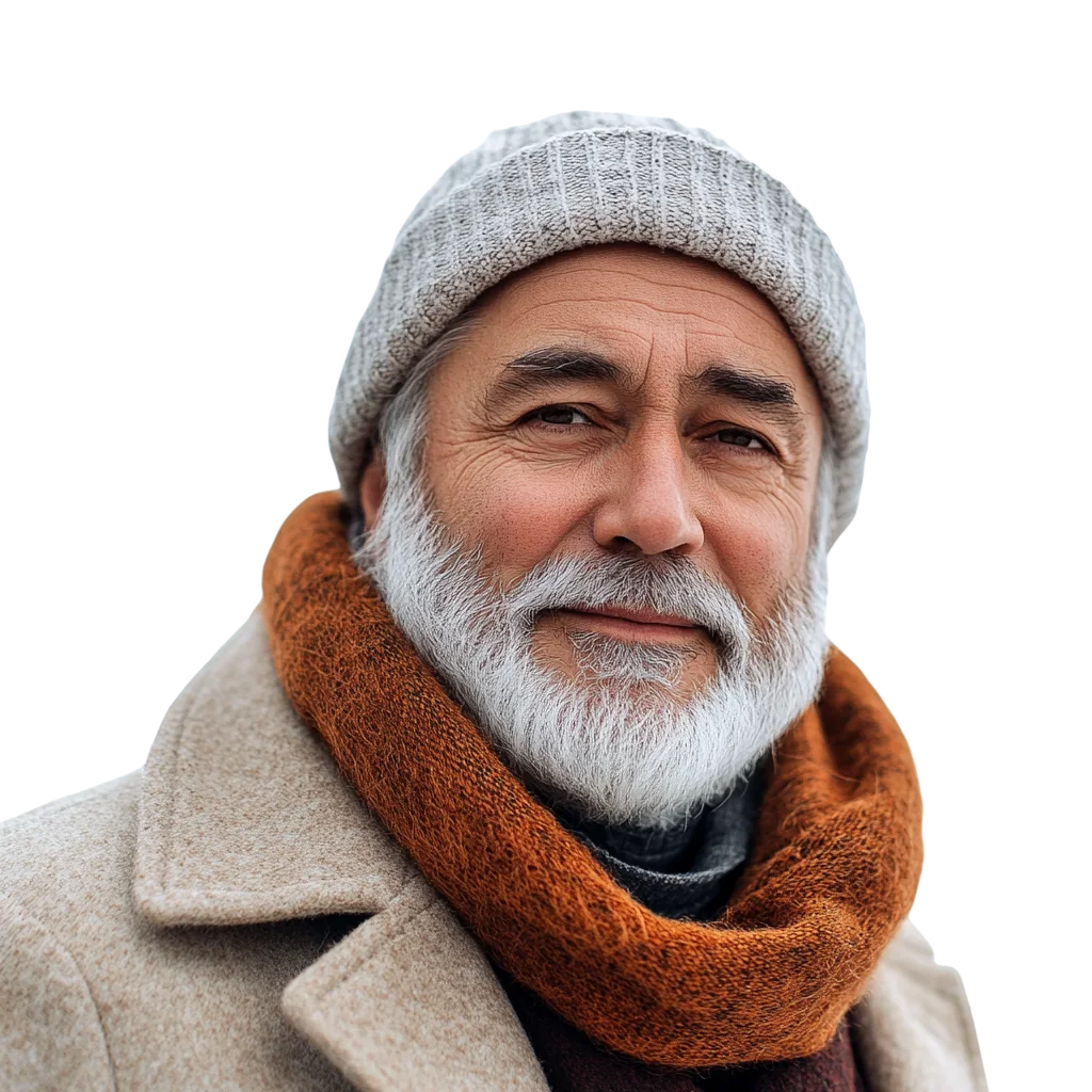 Elderly Man in Beanie and Coat Free PNG Portrait
