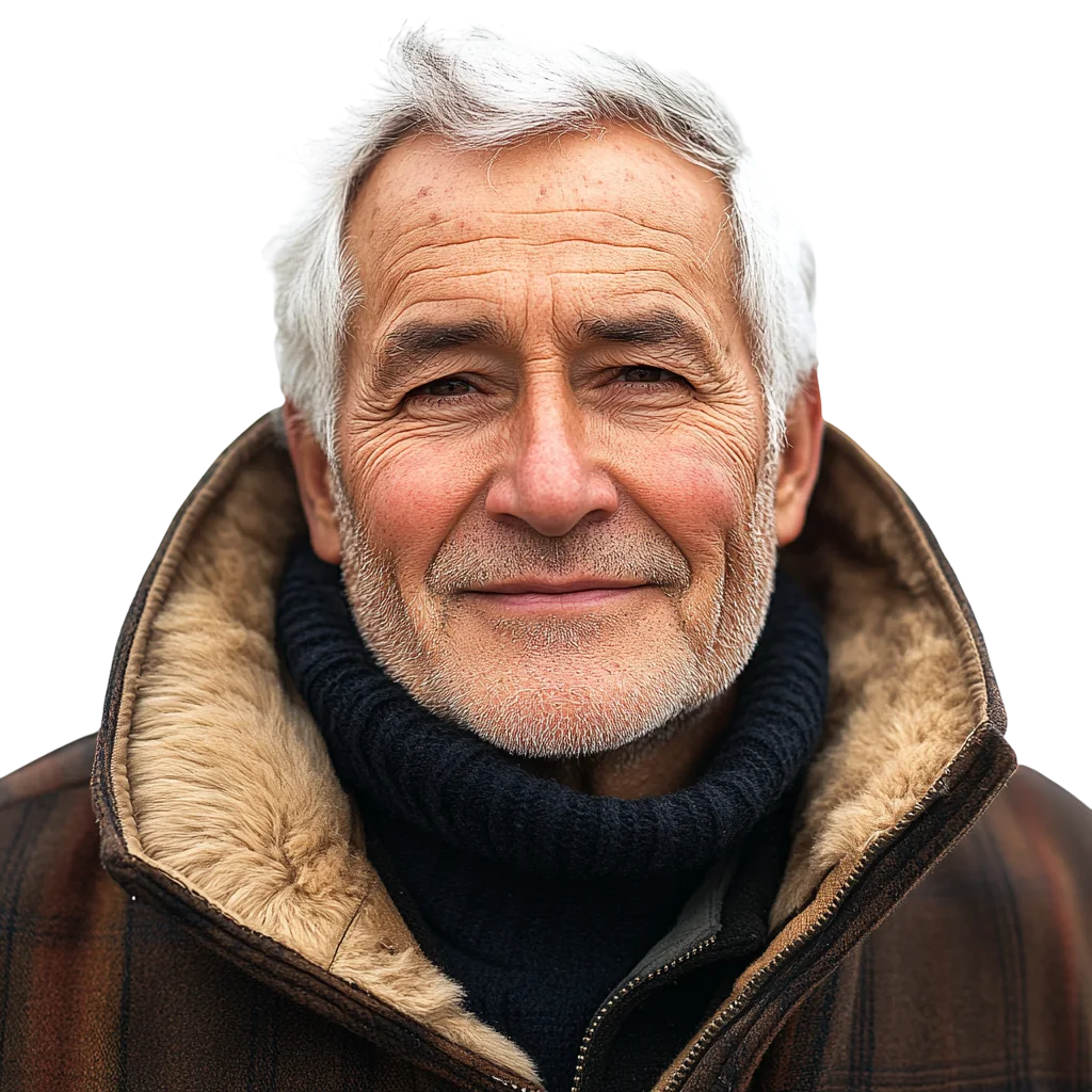 Smiling Elderly Man in Warm Winter Jacket Free PNG