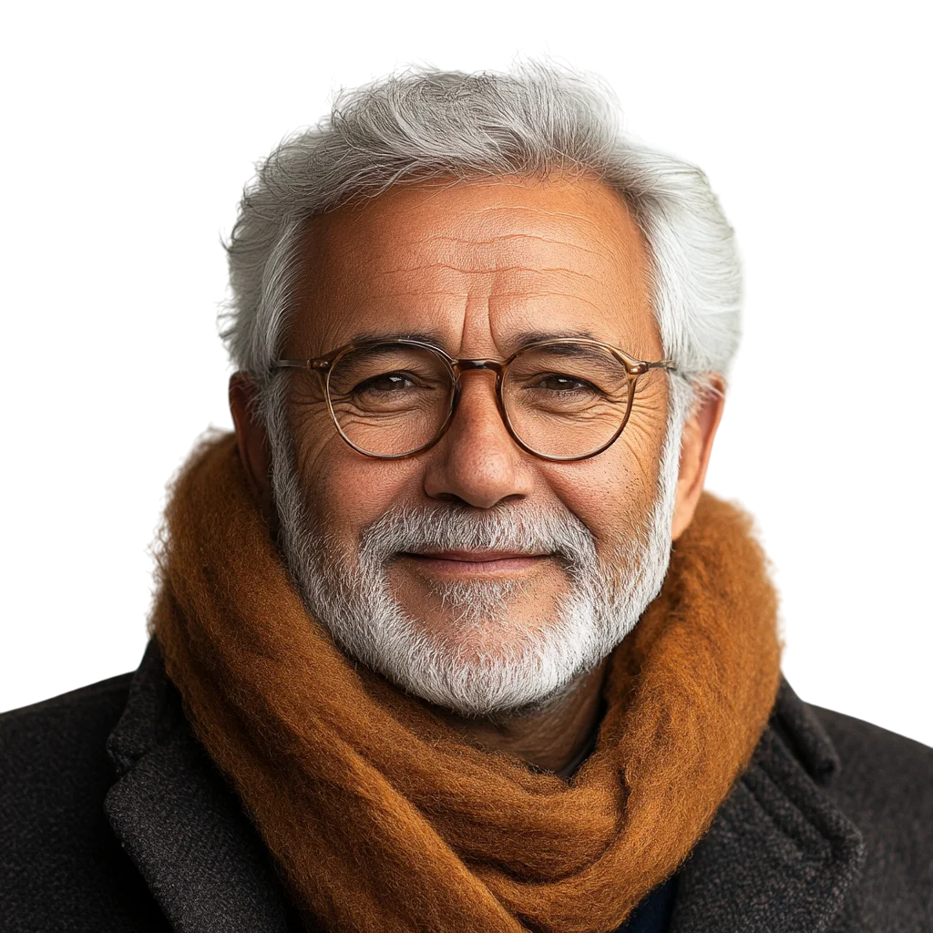 Smiling Senior Man with Glasses and Scarf Free PNG