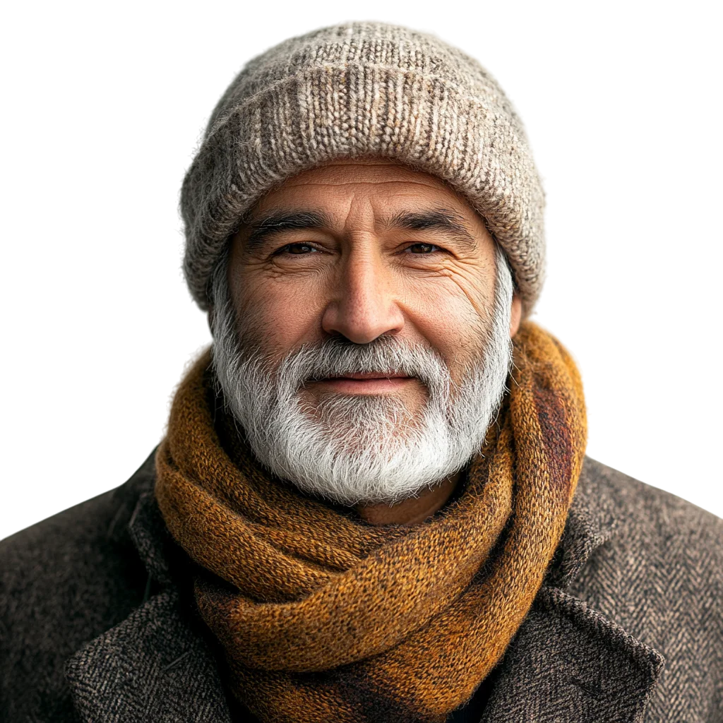 Smiling Senior Man with Beard in Beanie Free PNG