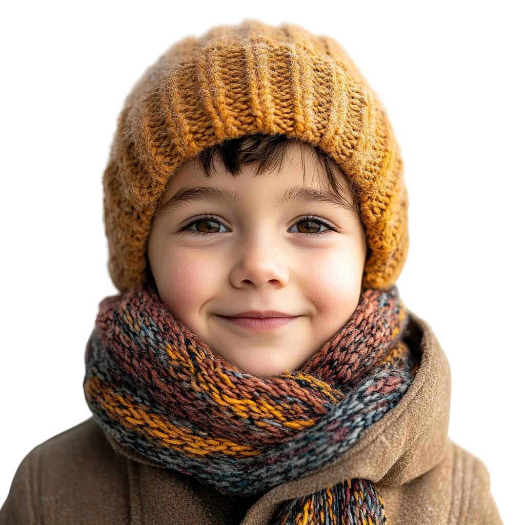 Smiling Kid Wearing Yellow Knit Beanie Free PNG