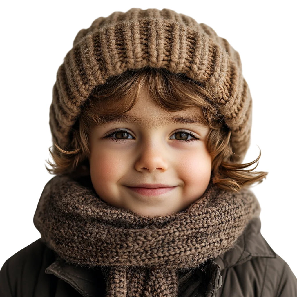 Smiling Child in Winter Knit Beanie Free PNG Cutout