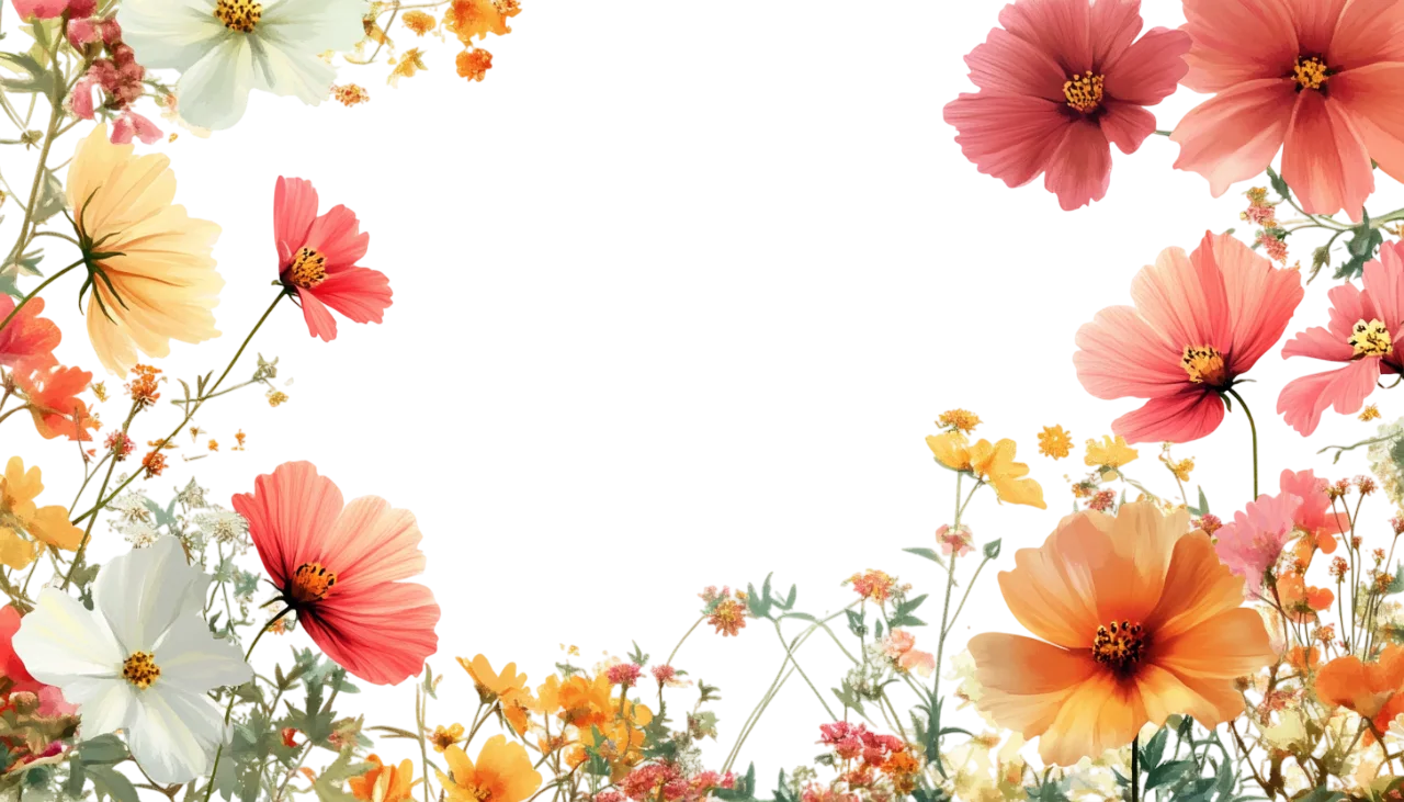 Watercolor Wildflowers Garden Border Free PNG