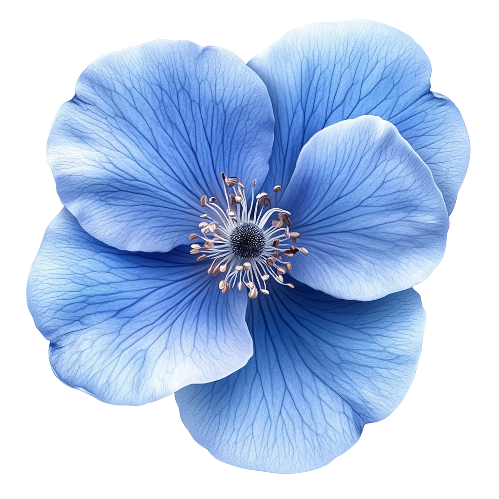 Pastel Blue Anemone Poppy Flower Head Cutout Free PNG