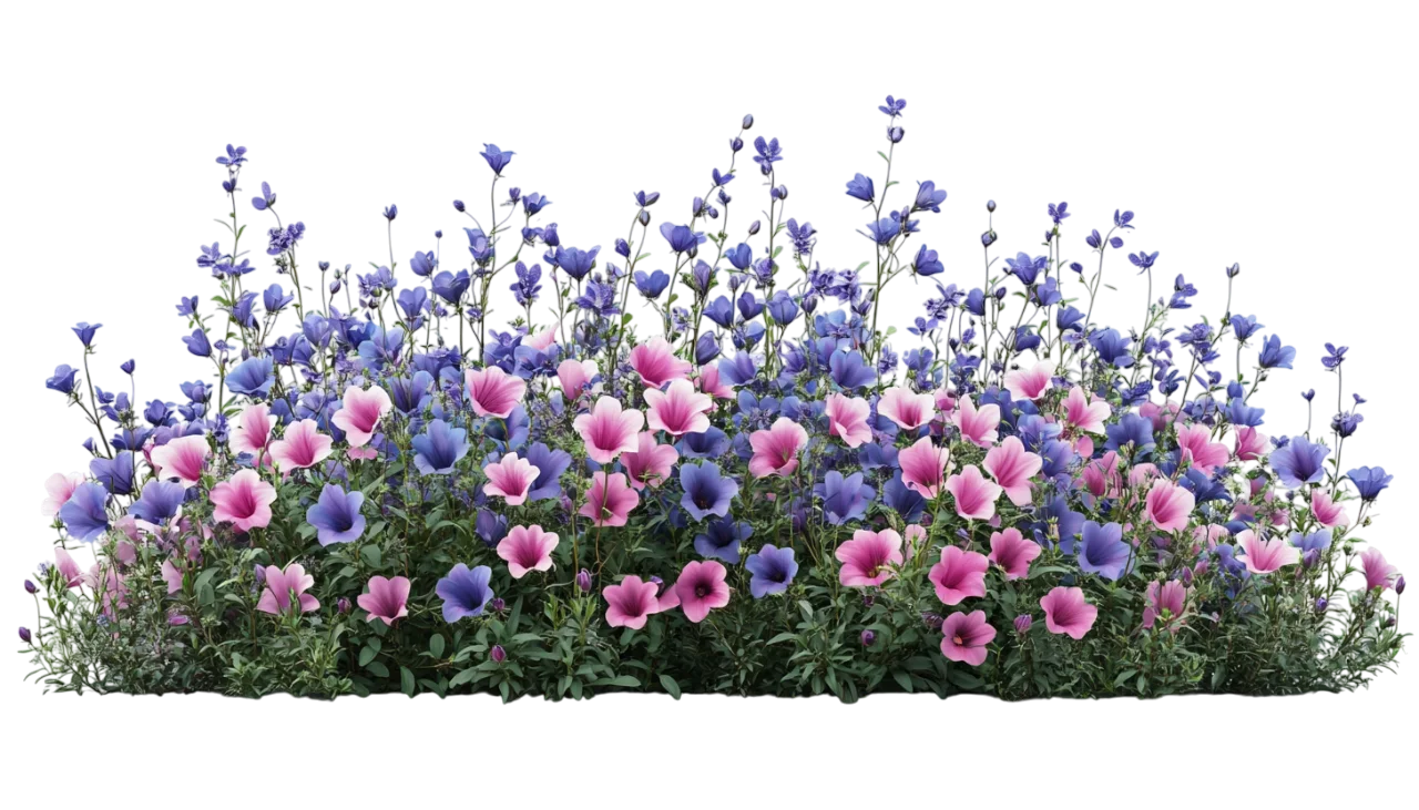 Lush Wildflower Meadow Bed with Pink Blossoms Free PNG