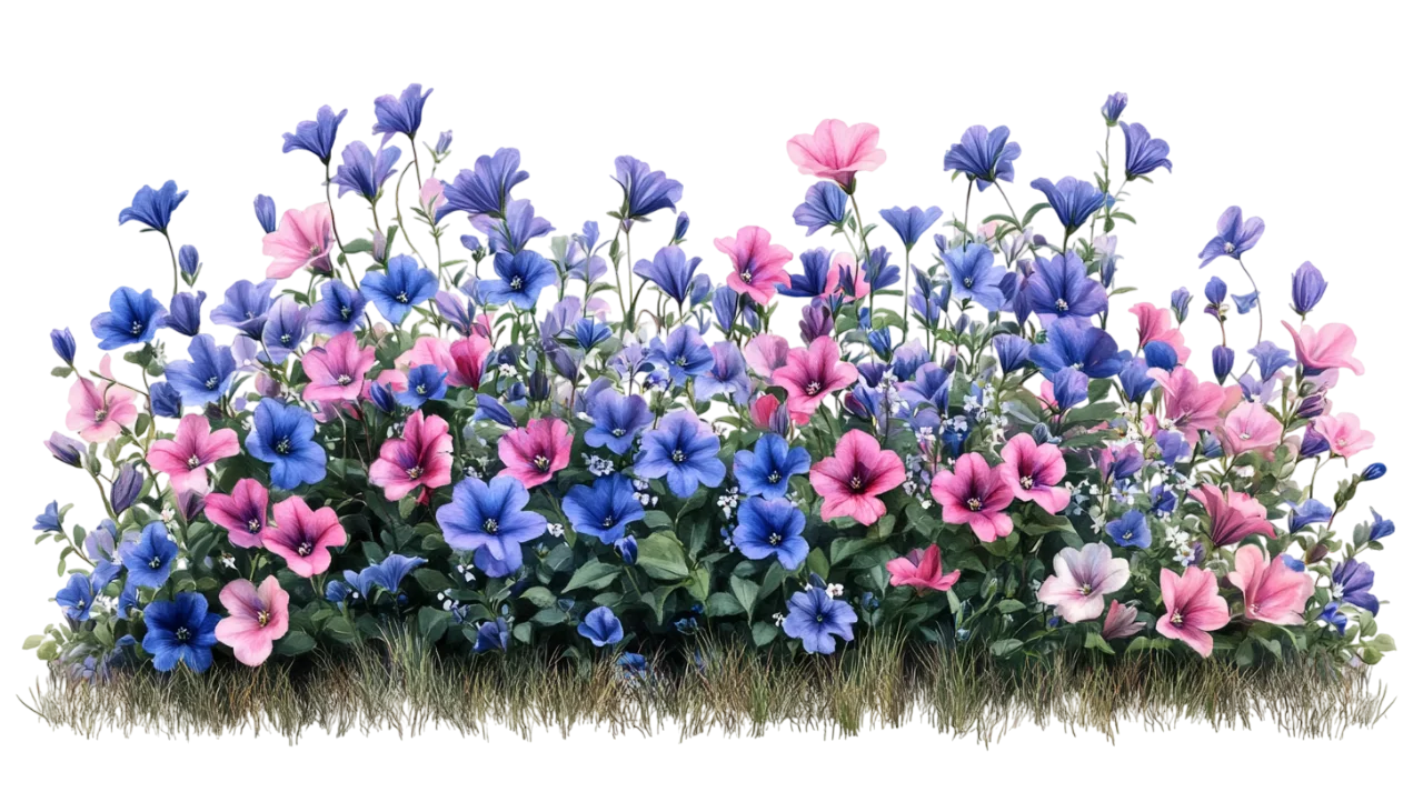 Blue and Pink Wildflower Garden Bed Floral Border Free PNG