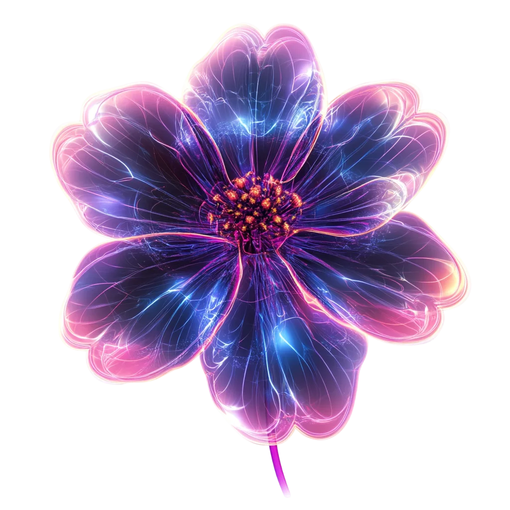 Magical Purple Neon Flower Blossom with Stem Free PNG