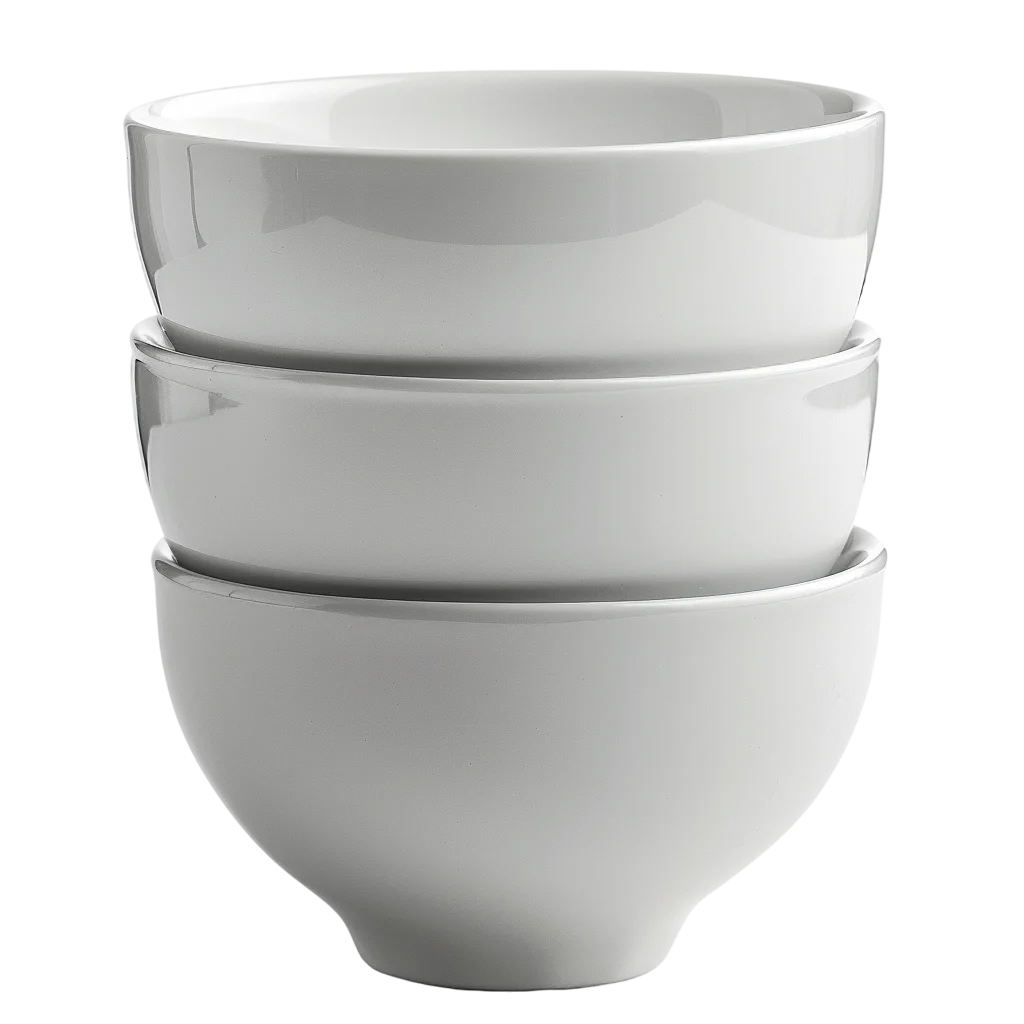 Stack of White Ceramic Bowls Free PNG Cutout