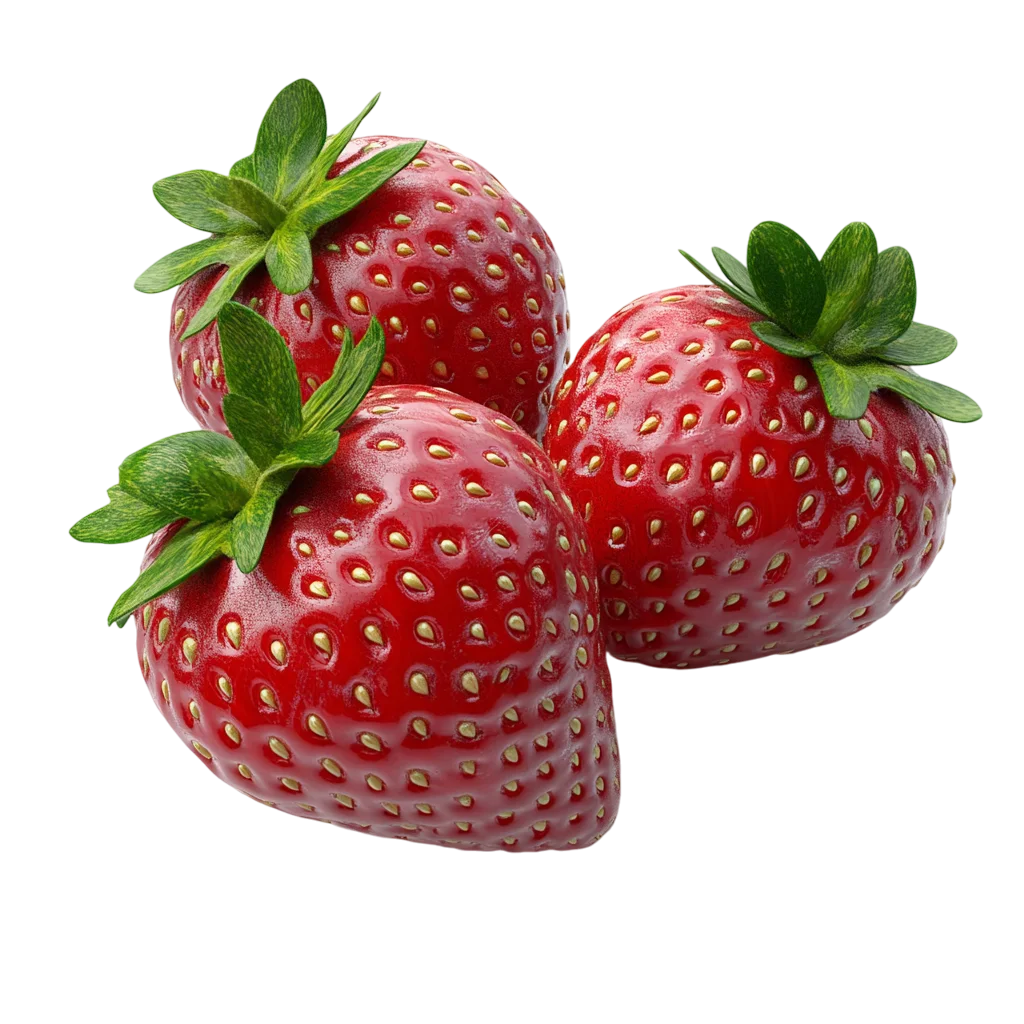 Fresh Red Strawberries with Leaves Free PNG