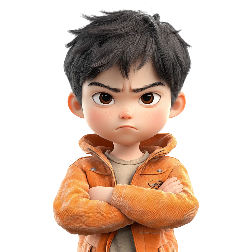 3D Cartoon Boy Arms Crossed Free PNG Character