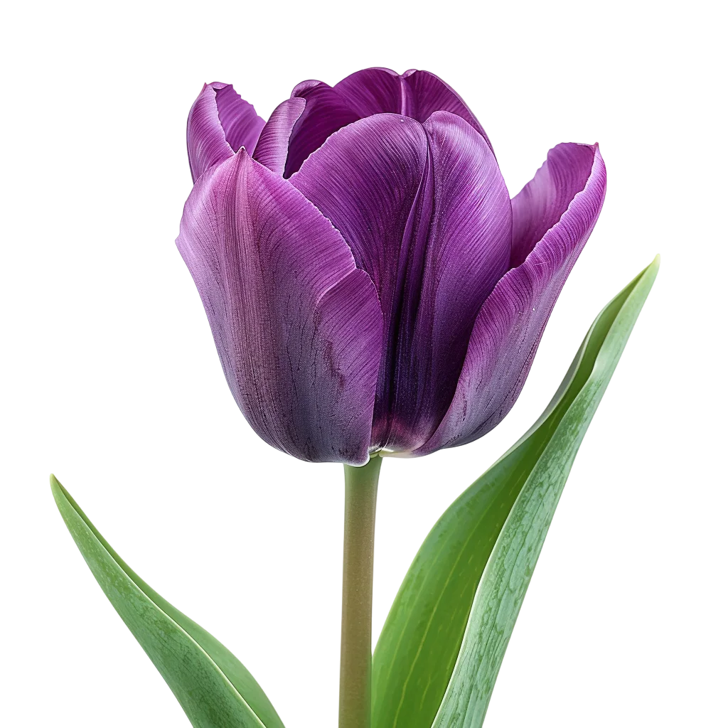 Purple Tulip Flower on Green Stem Free PNG