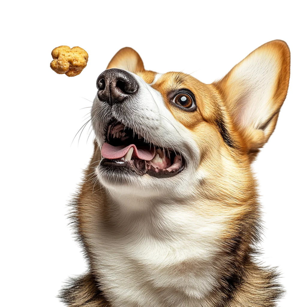 Playful Corgi Catching Treat Free PNG Cutout