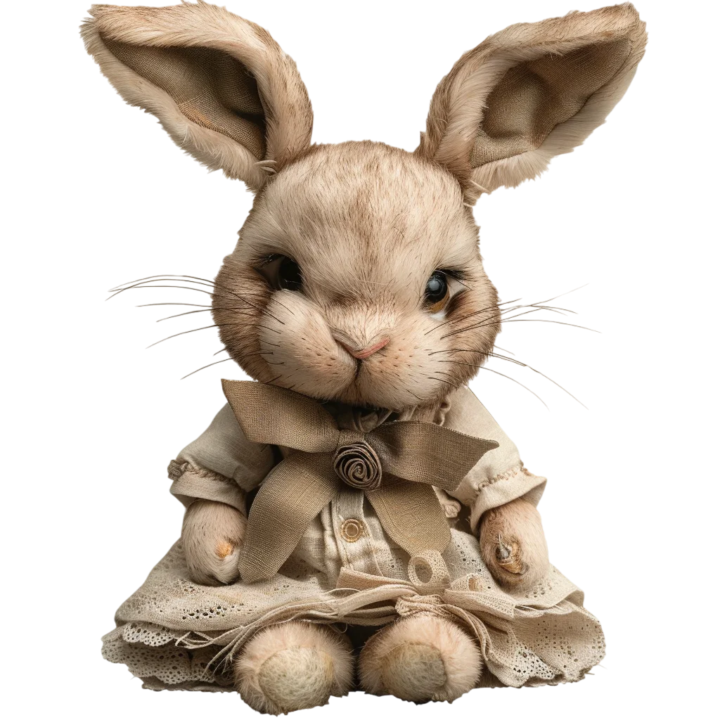 Vintage Bunny Doll Wearing Dress Free PNG