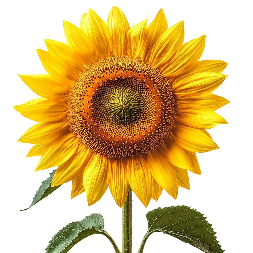 Bright Sunflower on Stem Free PNG Botanical Cutout