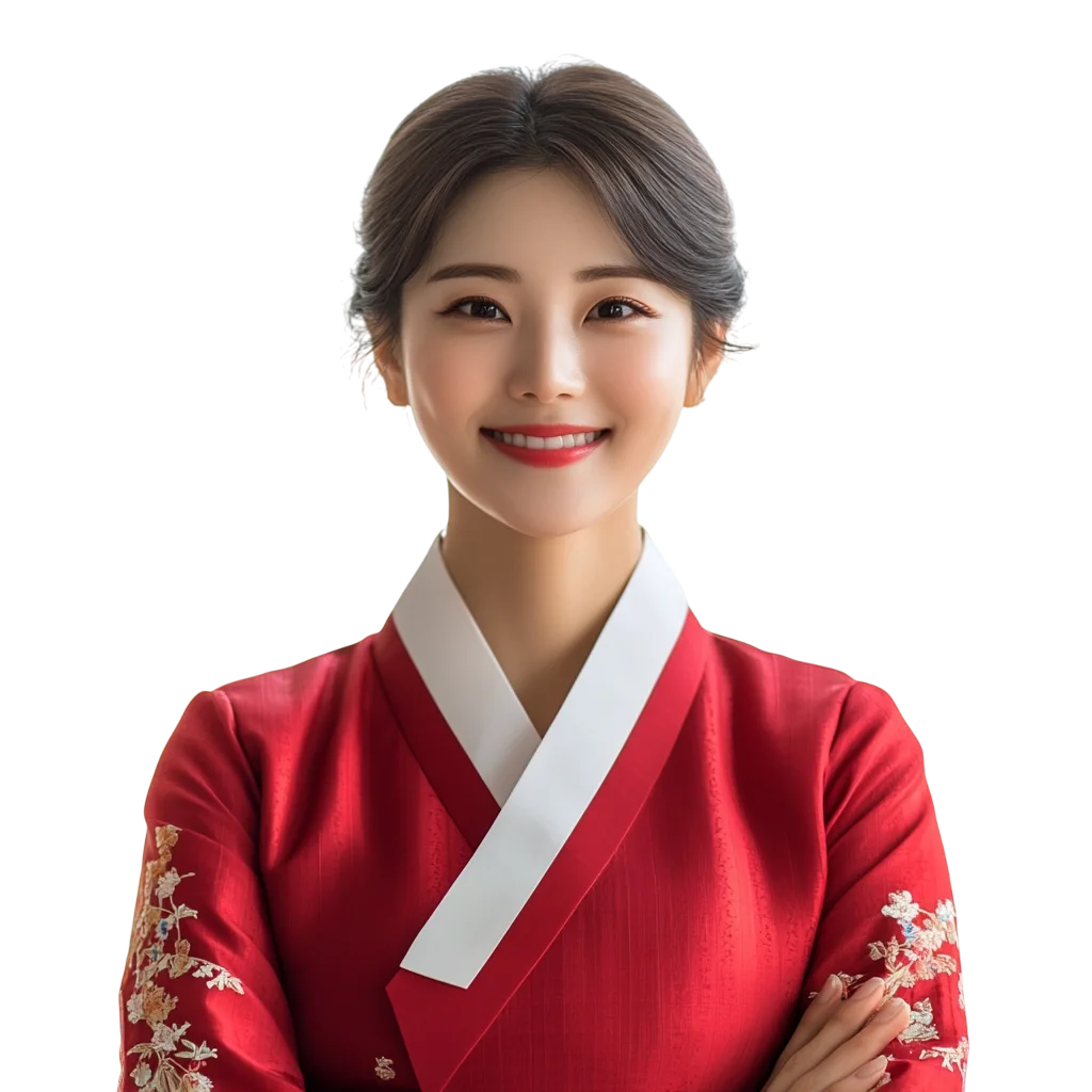Korean Woman in Red Traditional Hanbok Free PNG