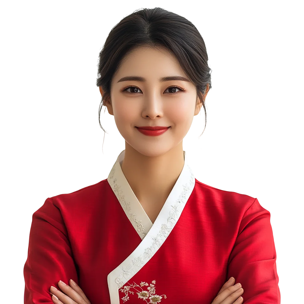 Asian Woman in Red Hanbok Dress Free PNG Image