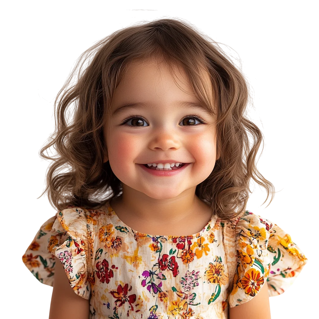 Smiling Curly Hair Toddler Girl Free PNG Portrait