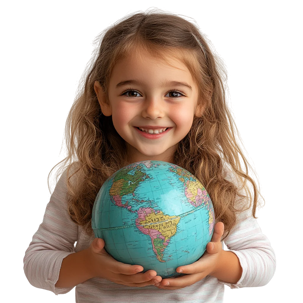 Little Girl Holding Earth Globe Sphere Free PNG