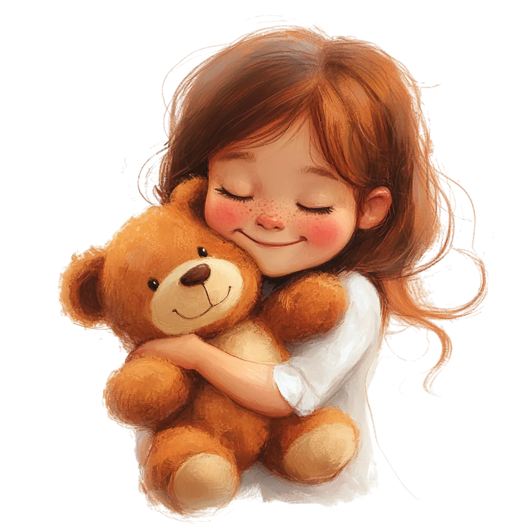 Cute Cartoon Girl Cuddling Plush Bear Free PNG