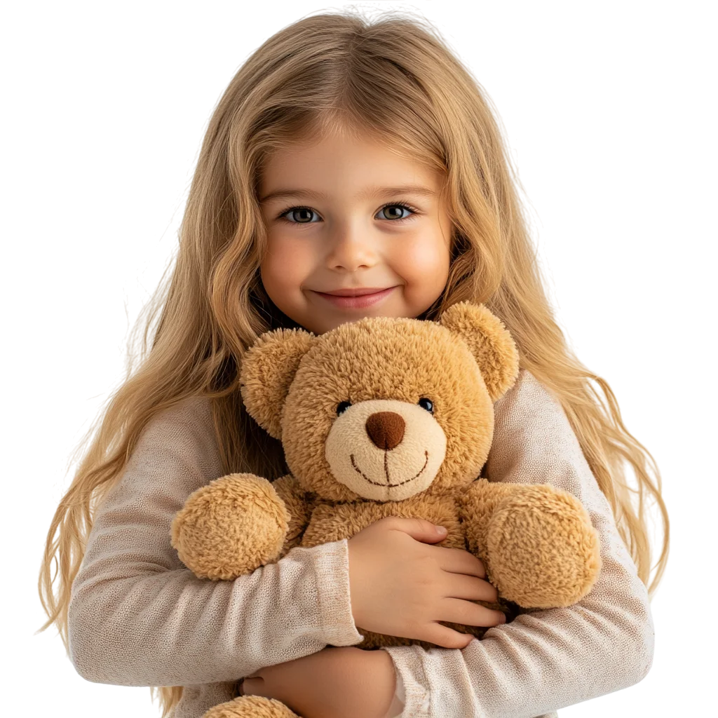 Smiling Young Girl Hugging Teddy Bear Free PNG