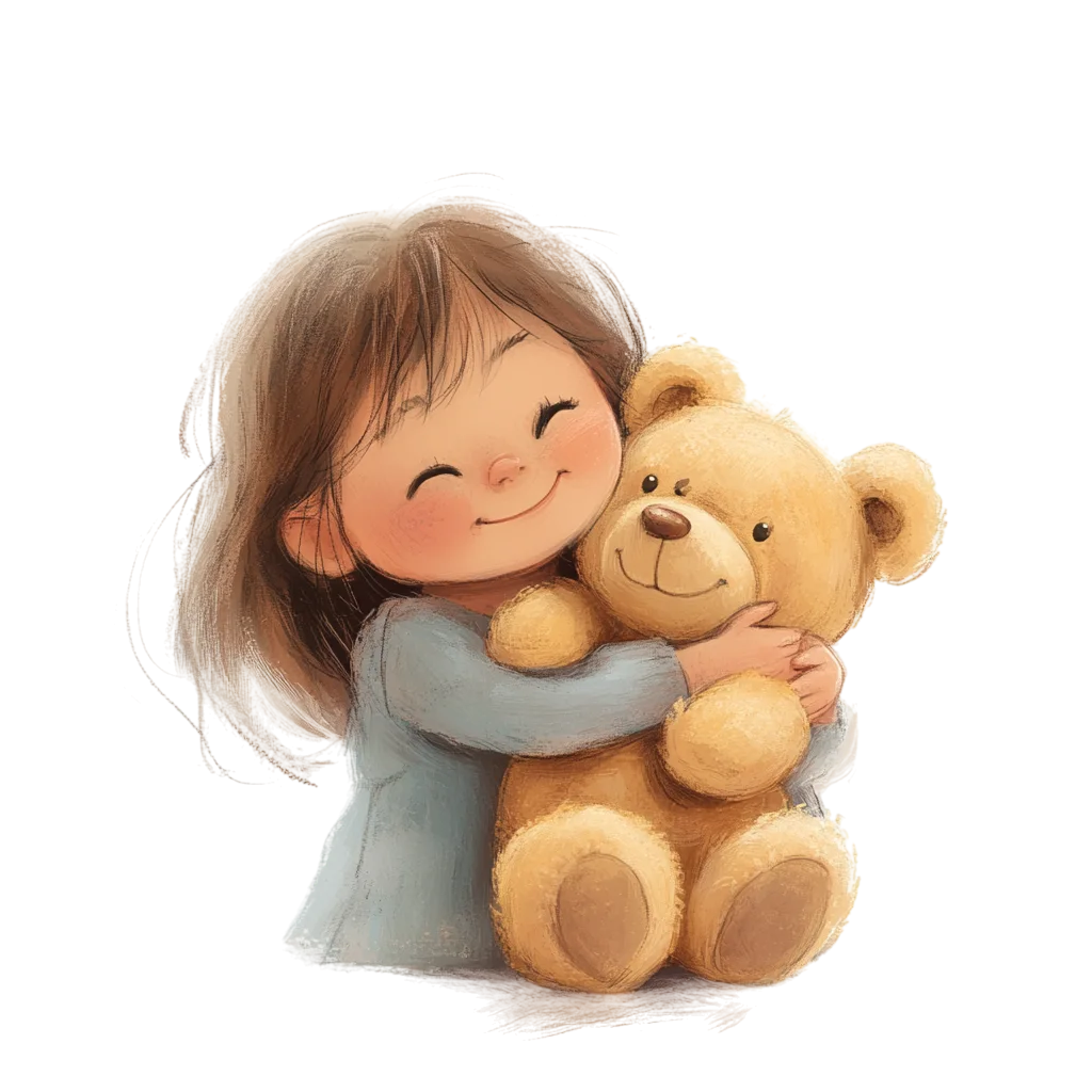Sweet Animated Girl Hugging Teddy Bear Free PNG