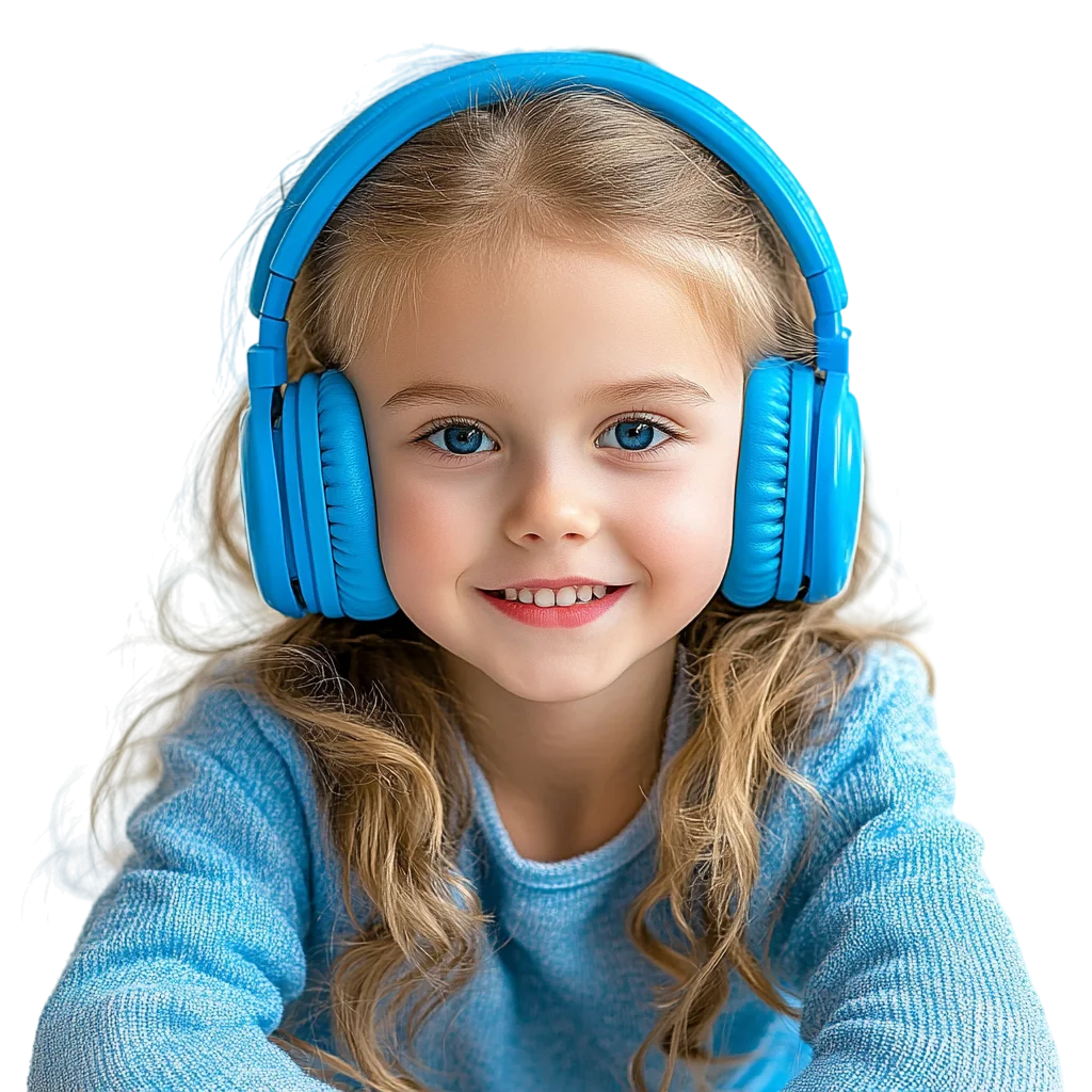 Cute School Girl Wearing Blue Headphones Free PNG