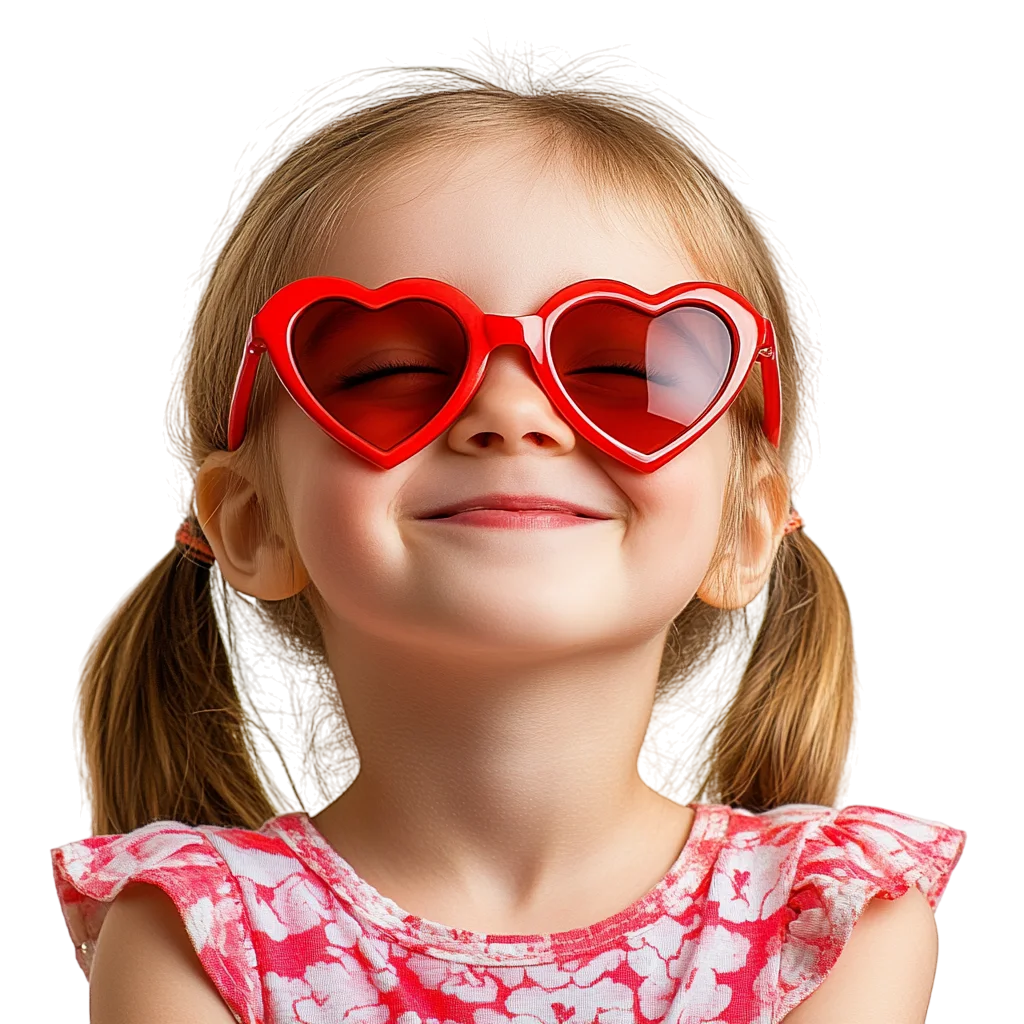 Cute Smiling Girl in Red Heart Sunglasses Free PNG