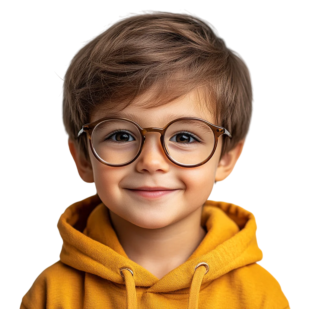 Smiling Boy with Glasses in Yellow Hoodie Free PNG