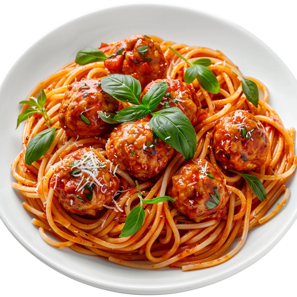 Plate of Spaghetti and Meatballs Free PNG Food