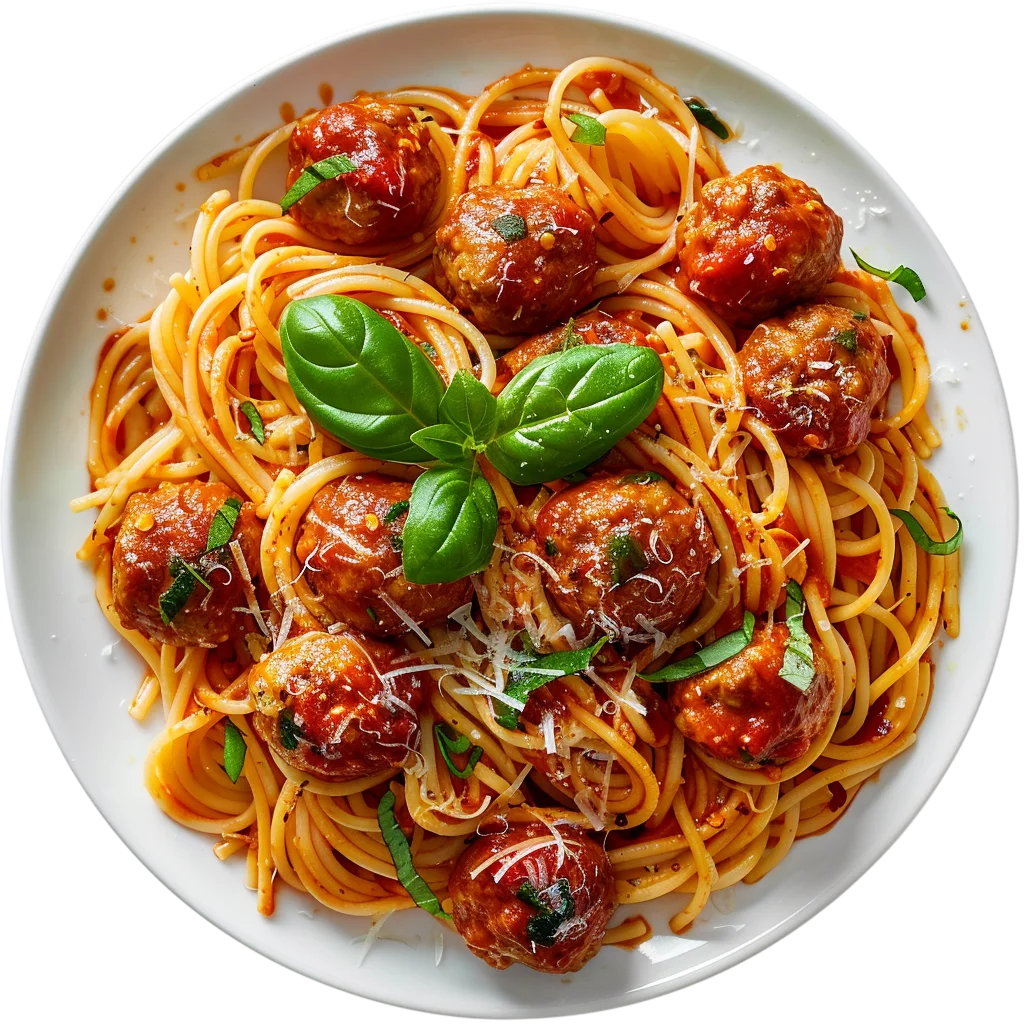 Plate of Spaghetti and Meatballs Free PNG Food
