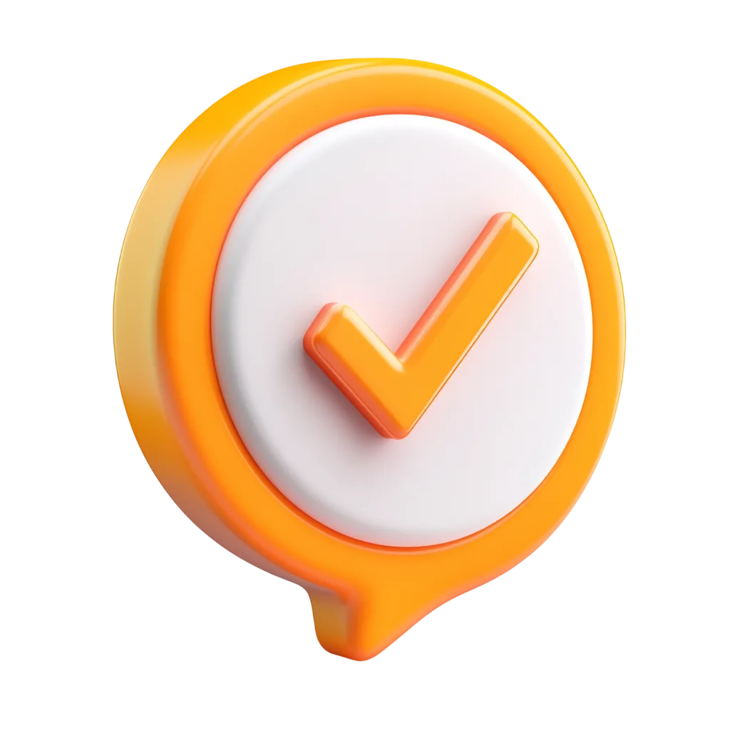 Orange 3D Check Mark Speech Bubble Free PNG