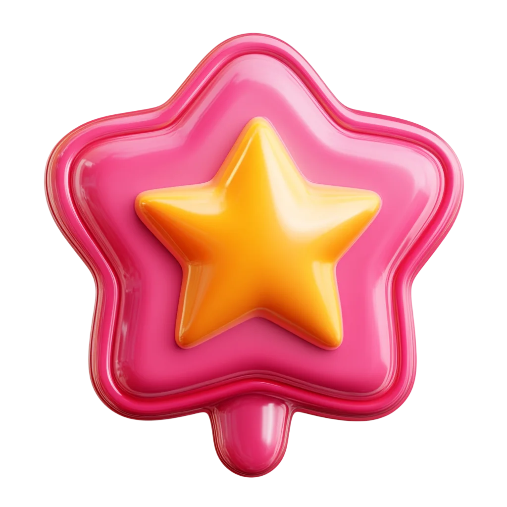 Pink 3D Star Badge Bubble Icon Free PNG