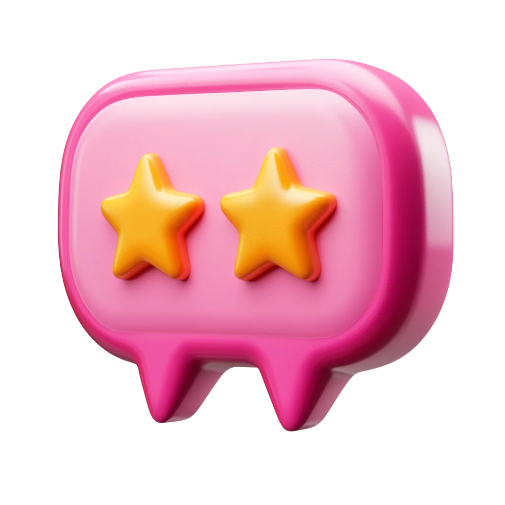 Pink 3D Review Chat Bubble with Stars Free PNG