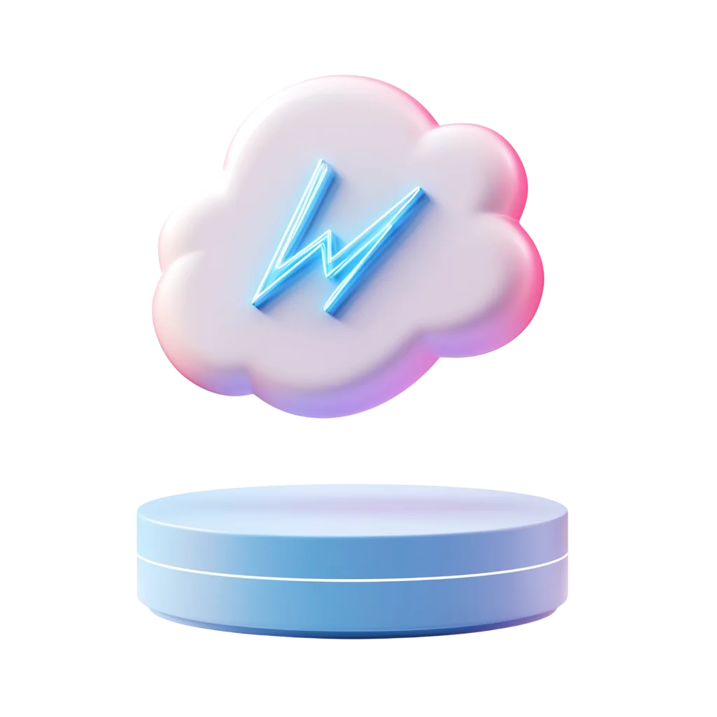 3D Cloud Podium with Lightning Icon Free PNG