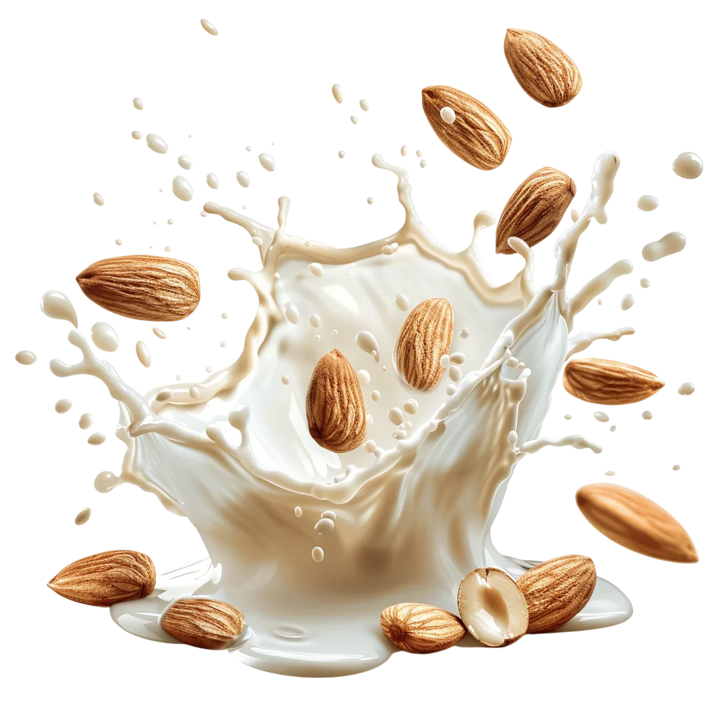 Creamy Milk Splash with Flying Almonds Free PNG