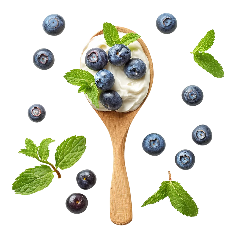 Wooden Spoon with Blueberries and Mint Free PNG