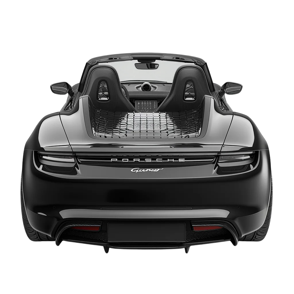 Glossy Black Sports Car Rear View Free PNG Cutout